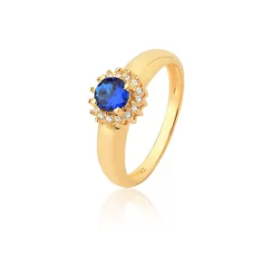 Anel Majestade Safira em Ouro 18K com Brilhantes