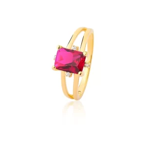 Anel Rubi Duplo Glamour em Ouro 18K com Brilhantes