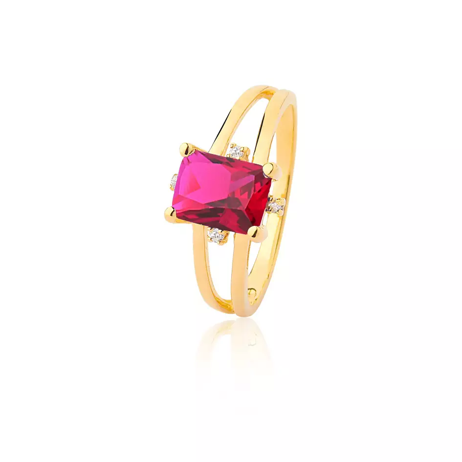 Anel Rubi Duplo Glamour em Ouro 18K com Brilhantes