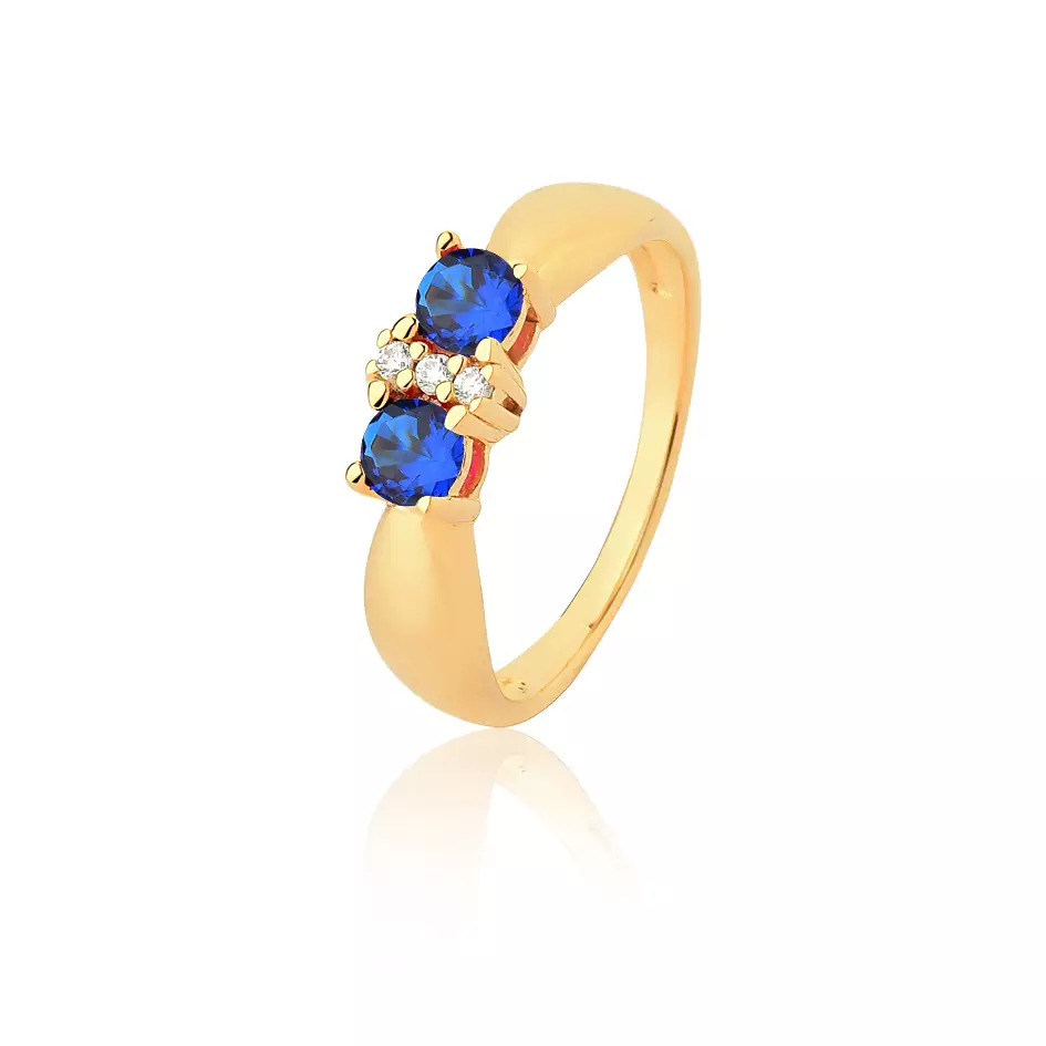 Anel de Formatura Safira Glam  Elegância e Simetria em Ouro 18K com Brilhantes