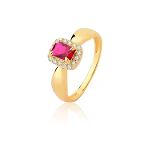 Anel de Formatura Rubi Real Destaque Majestoso em Ouro 18K com Brilhantes