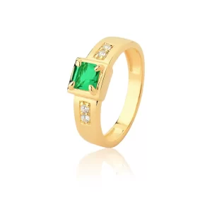 Anel de Formatura Esmeralda Lux Poder e Realização em Ouro 18K com Brilhantes