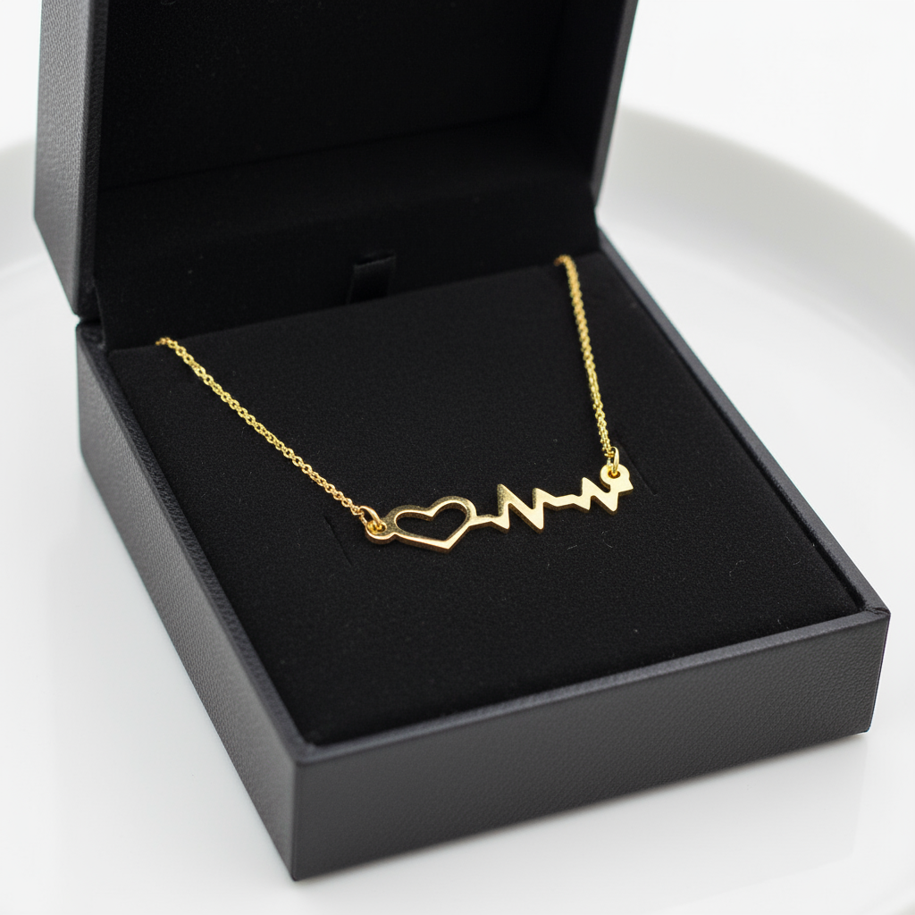 Colar em Ouro 18K com Pingente de Batimentos Cardíacos e Coração - Imagem 3