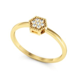 Anel Chuveiro Sextavado com Diamantes em Ouro 18K