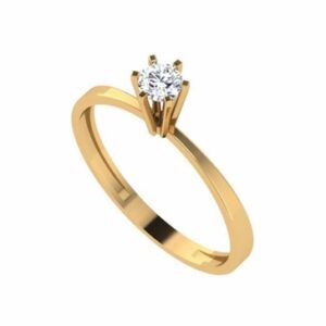 Anel Solitário Golden Line em Ouro 18K com Pedra Central Cravejada