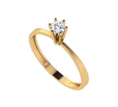 Anel Solitário Golden Line em Ouro 18K com Pedra Central Cravejada