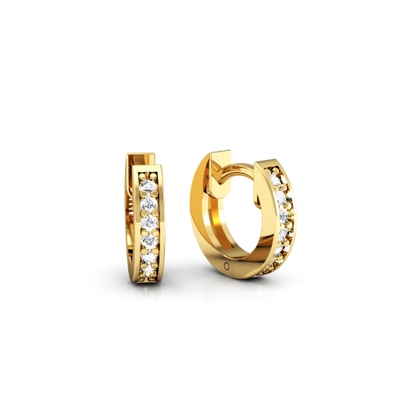 Brinco Argola Pequeno em Ouro 18K com Pedras Brancas