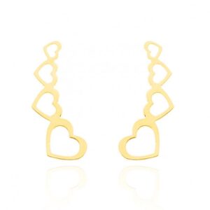 Brinco Ear Cuff Corações Vazados em Ouro 18K