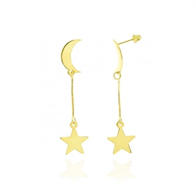 Brinco Lua e Estrela em Ouro 18K