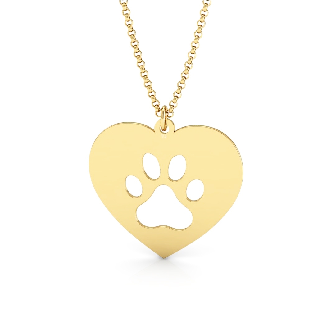 Colar Pet Coração com Pata Vazado em Ouro 18K