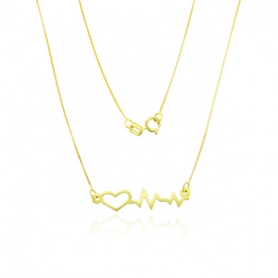 Colar em Ouro 18K com Pingente de Batimentos Cardíacos e Coração
