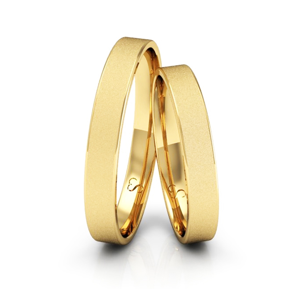 Par de Alianças de Casamento Linha Classic – Ouro 18K 3mm Quadrada com Acabamento Diamantado Fosco