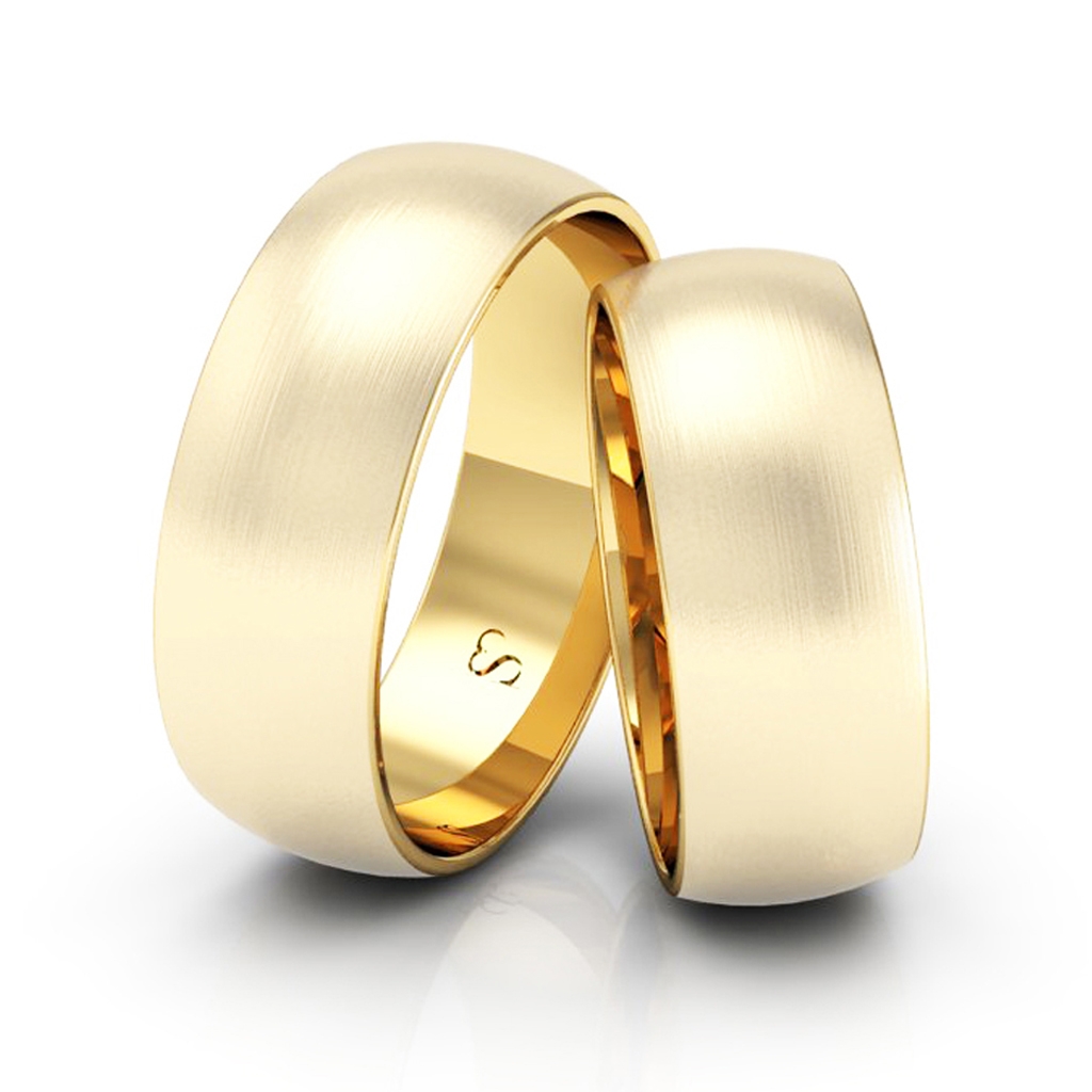 Par de Alianças de Casamento Linha Classic – Ouro 18K 7mm Abaulada Fosca