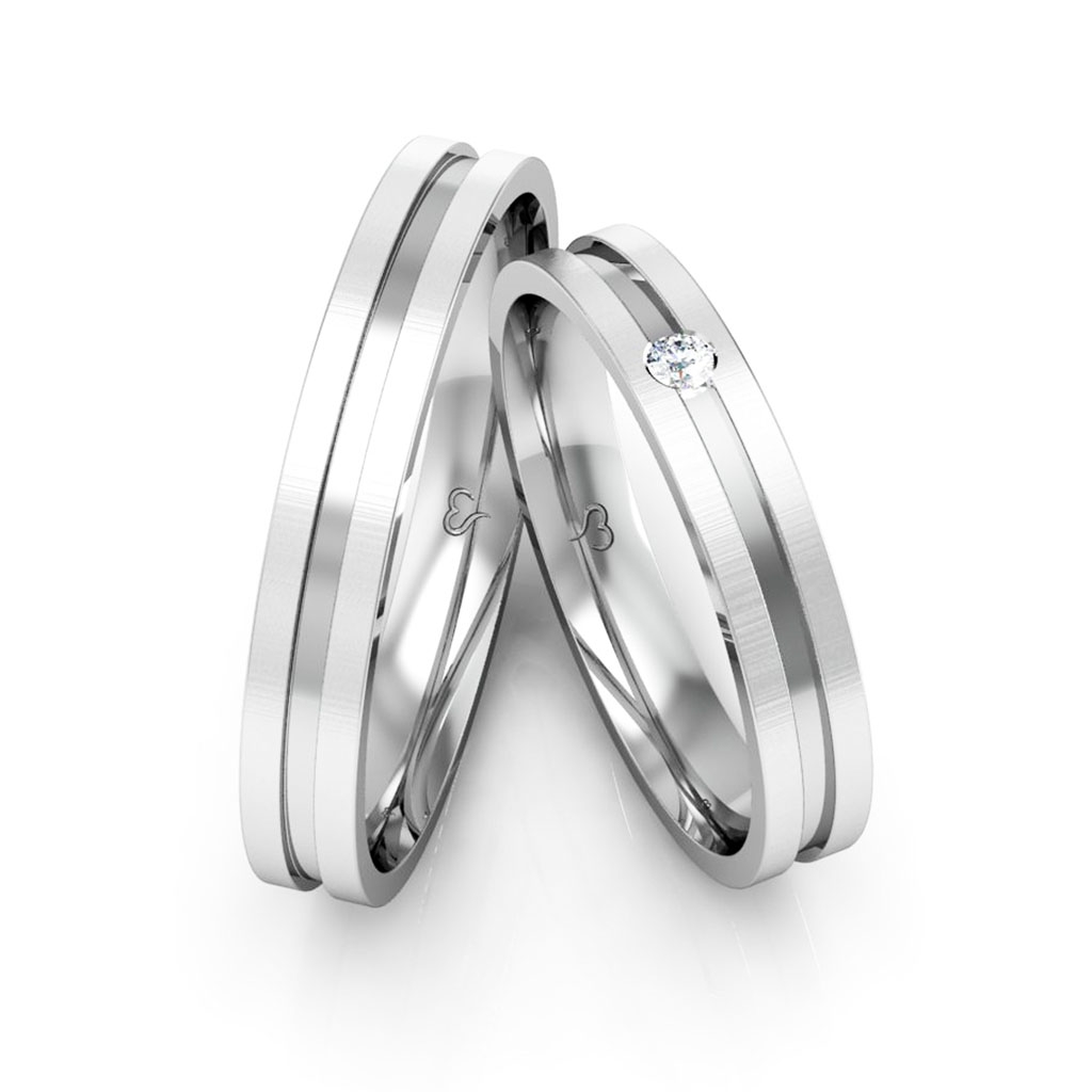 Par de Alianças em Prata 925 – Fosca com Friso Central Polido e Pedra