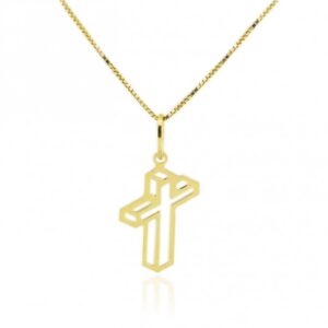 Pingente Cruz 3D Vazado em Ouro 18K