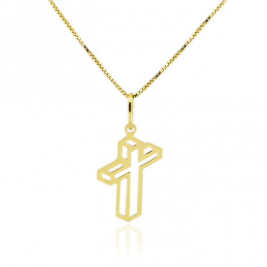 Pingente Cruz 3D Vazado em Ouro 18K