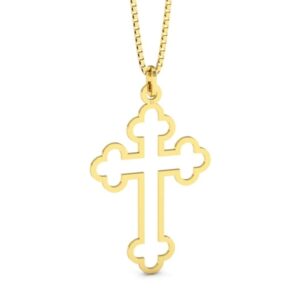 Pingente Cruz Trevo Vazado em Ouro 18K