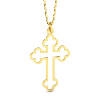 Pingente Cruz Trevo Vazado em Ouro 18K