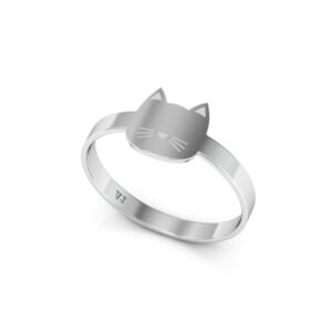 Anel de Prata 925 com Aplique de Gato Minimalista