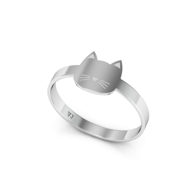 Anel de Prata 925 com Aplique de Gato Minimalista