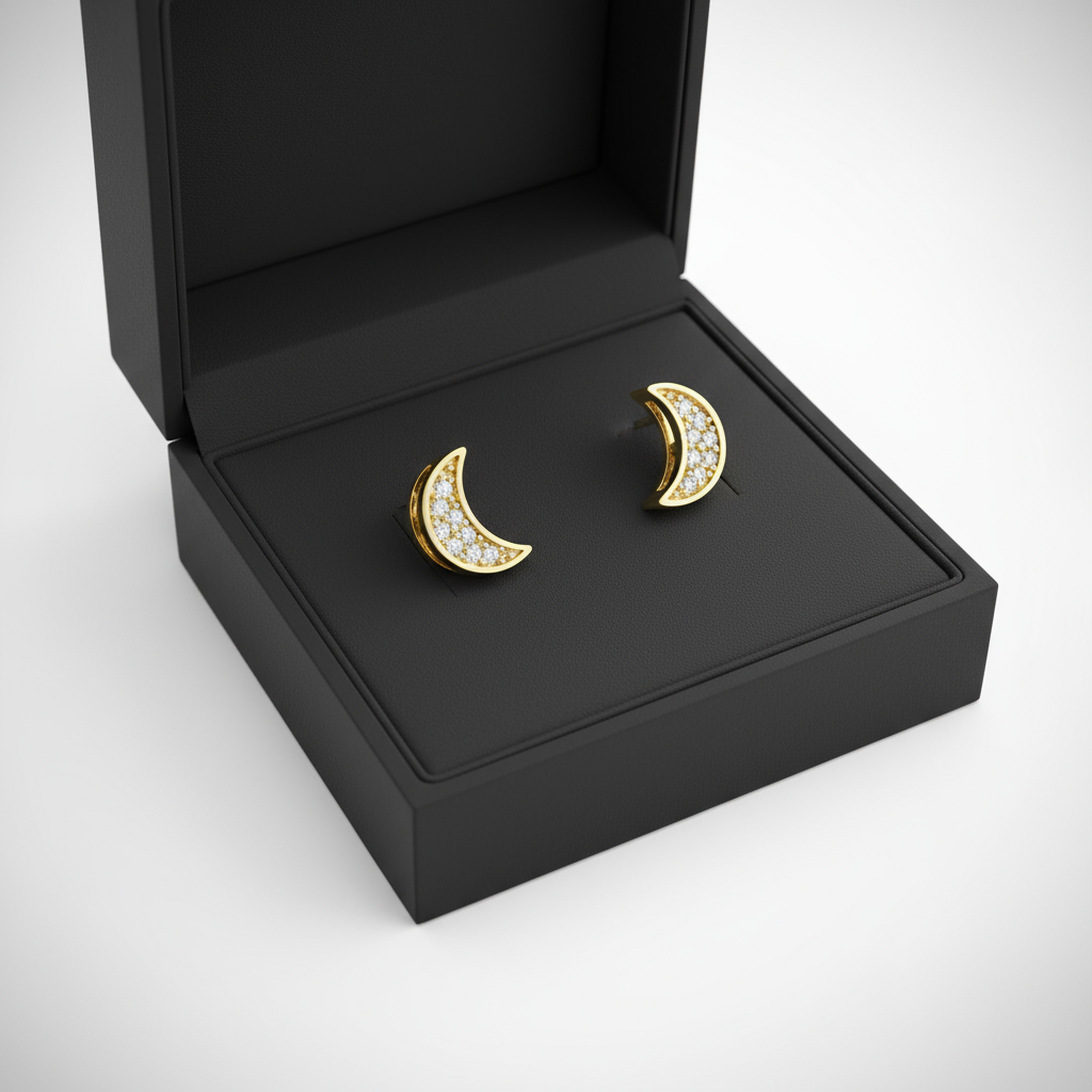 Brinco Lua Pavê em Ouro 18K - Imagem 3
