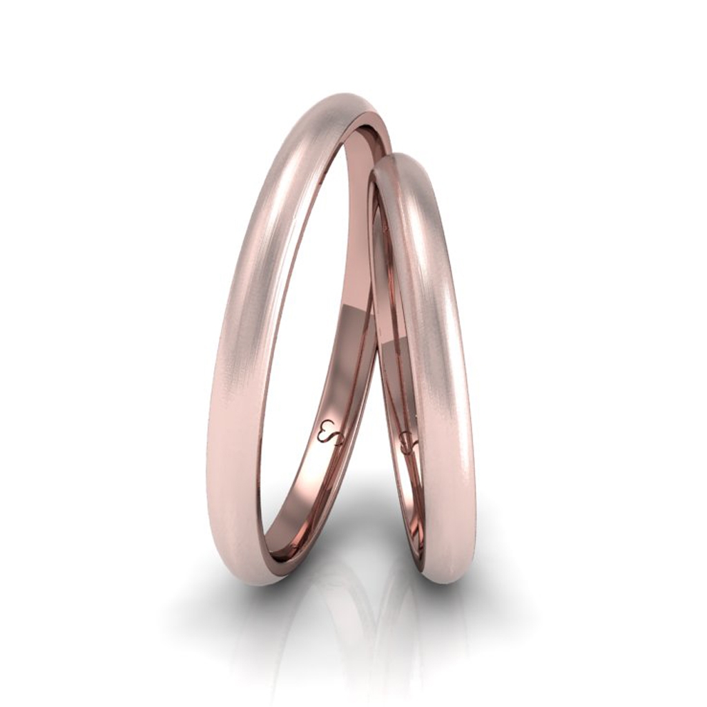 Alianças de Casamento em Ouro Rosé 18K – 2 mm Abaulada Fosca
