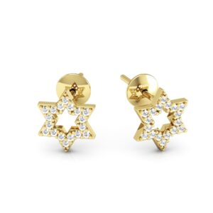 Brinco Estrela de Davi em Ouro 18K com Cravação de Pedras Brancas