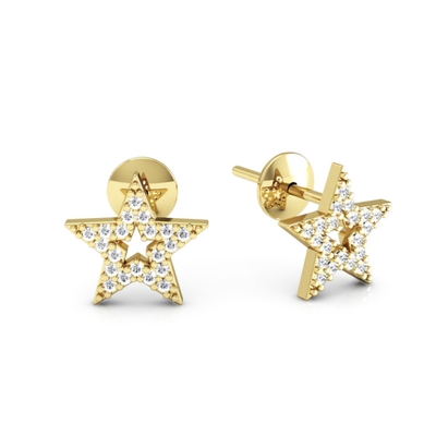 Brinco Estrela em Ouro 18K com Cravação Pavê