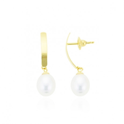 Brinco Haste com Pérola Natural em Ouro 18K