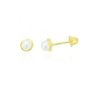 Brinco Infantil com Pérola em Ouro 18K