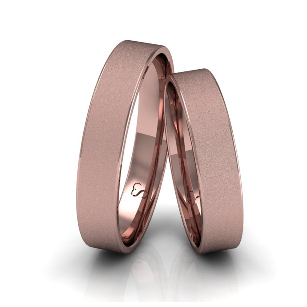 Par de Alianças de Casamento em Ouro Rosé 18K – 4mm Quadrada Diamantada