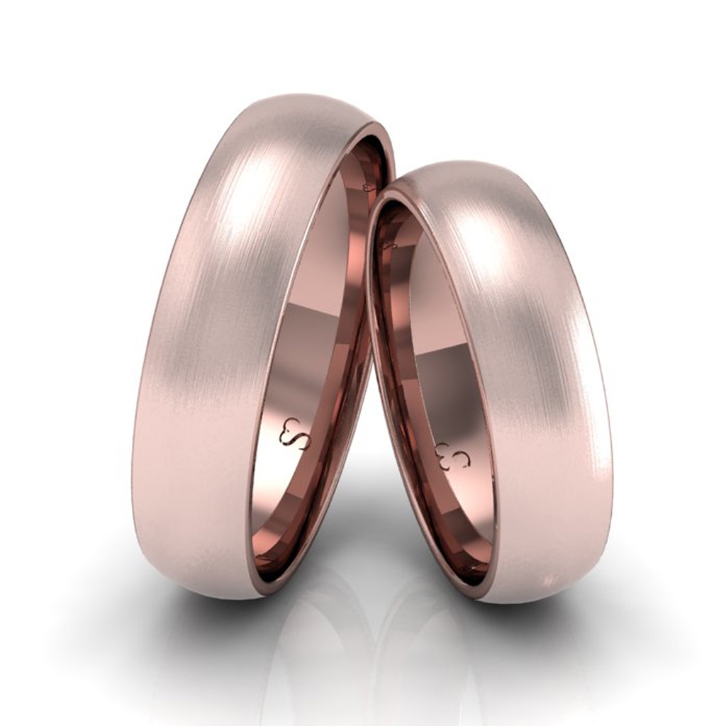 Par de Alianças de Casamento em Ouro Rosé 18K – 5mm Abaulada Fosca
