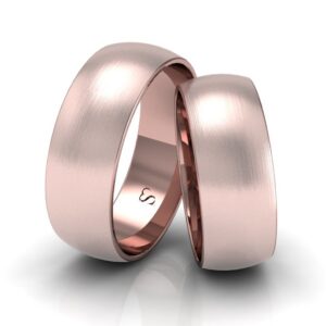 Par de Alianças de Casamento em Ouro Rosé 18K – 7mm Abaulada Fosca