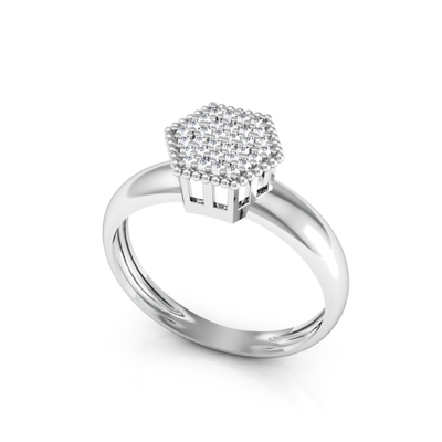 Anel Chuveiro Sextavado de Prata com Zircônias Brancas