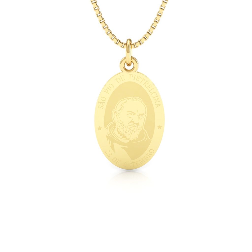 Medalha de São Pio de Pietrelcina em Ouro 18K