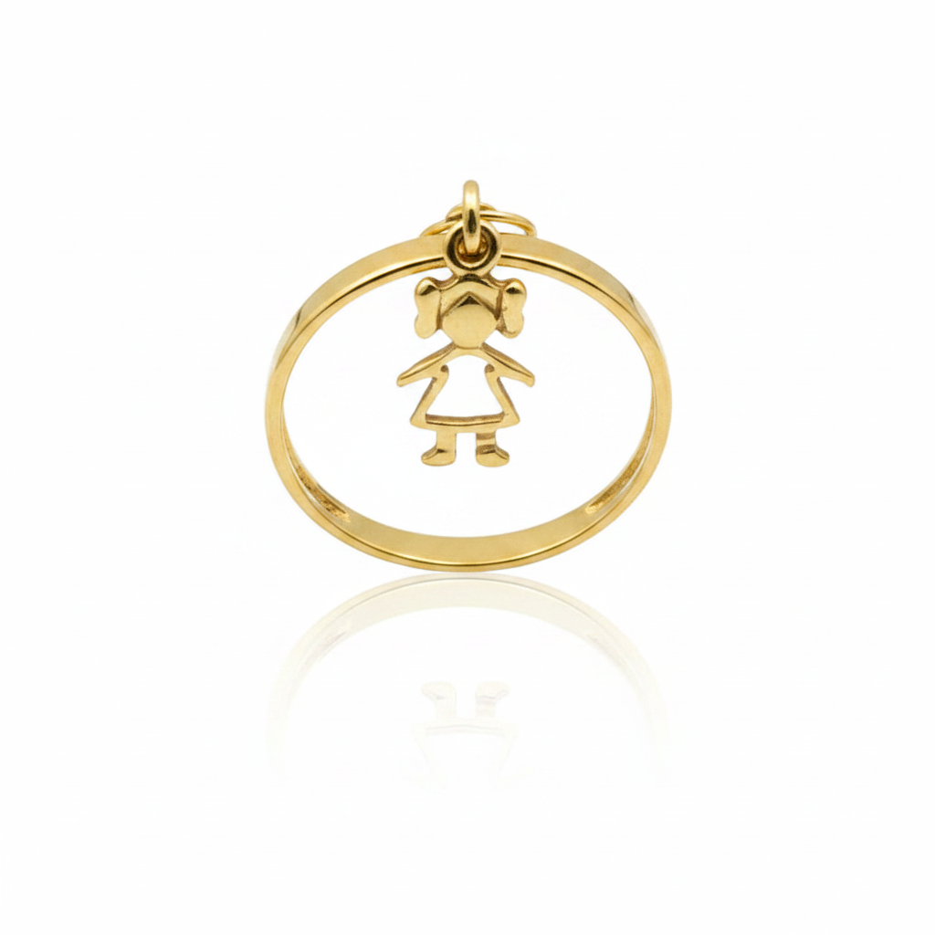 Anel Menina do Coração em Ouro 18K