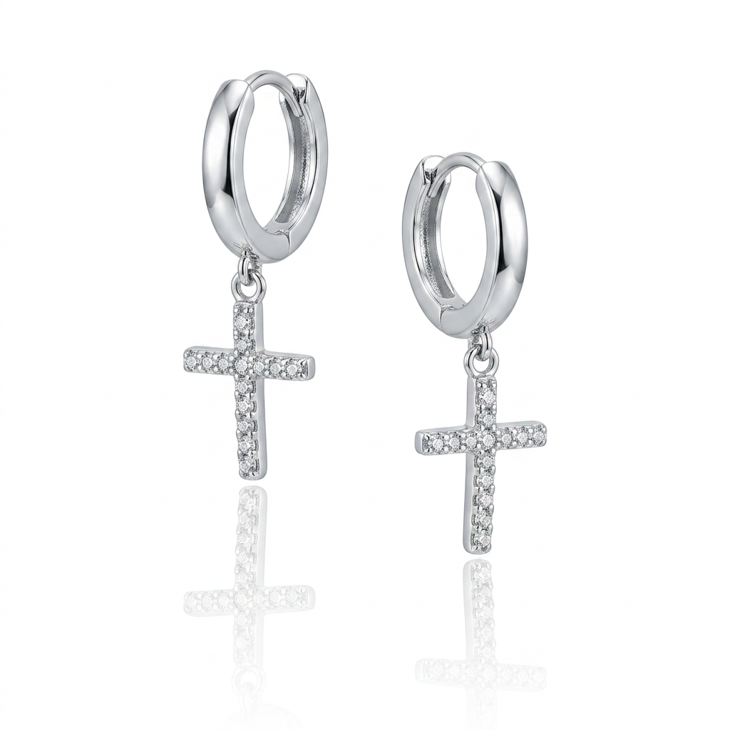 Brinco Argola Cruz Luminare em Prata 925