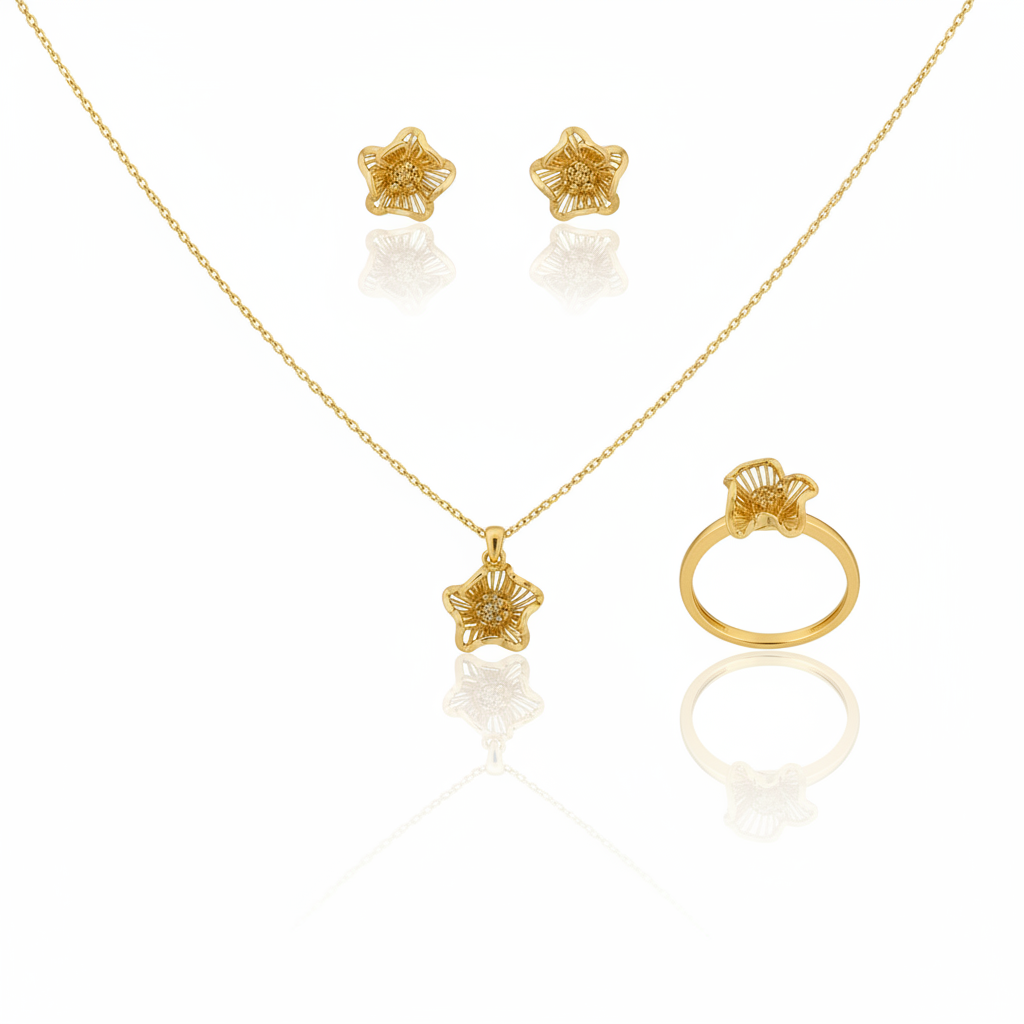 Conjunto Flor Radiante em Ouro 18K