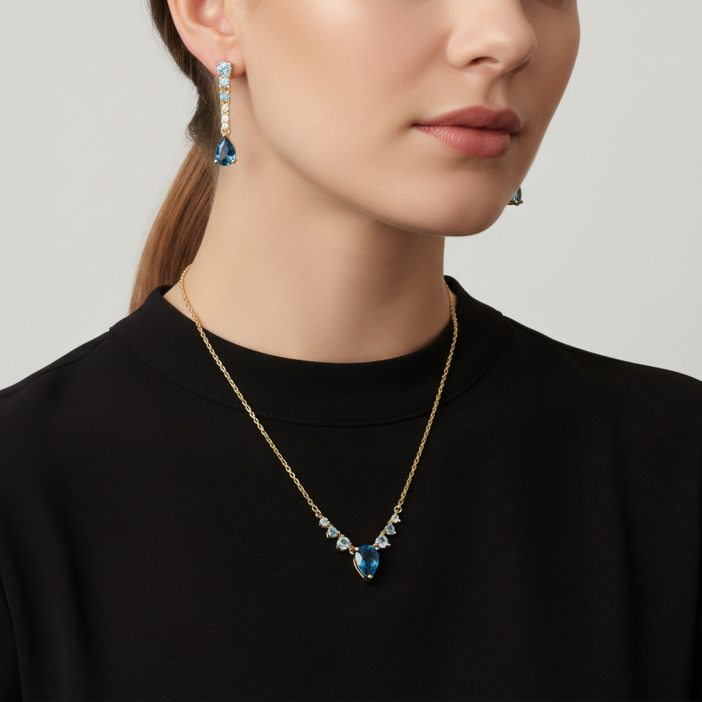 Conjunto Gotas do Oceano em Ouro 18K - Imagem 4