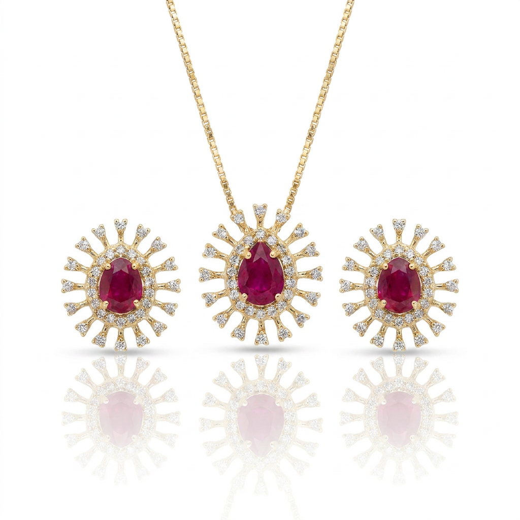 Conjunto Aurora Rubi em Ouro 18K