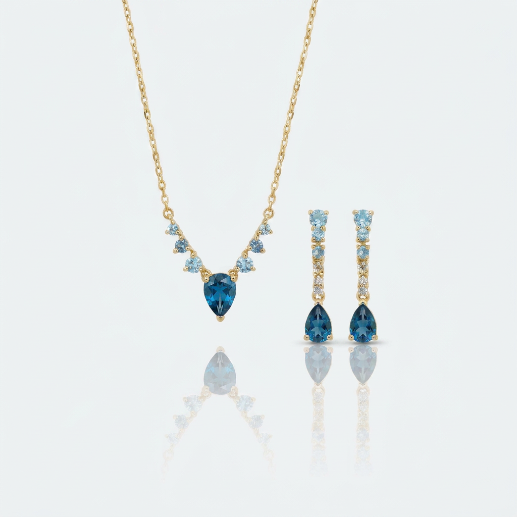 Conjunto Gotas do Oceano em Ouro 18K