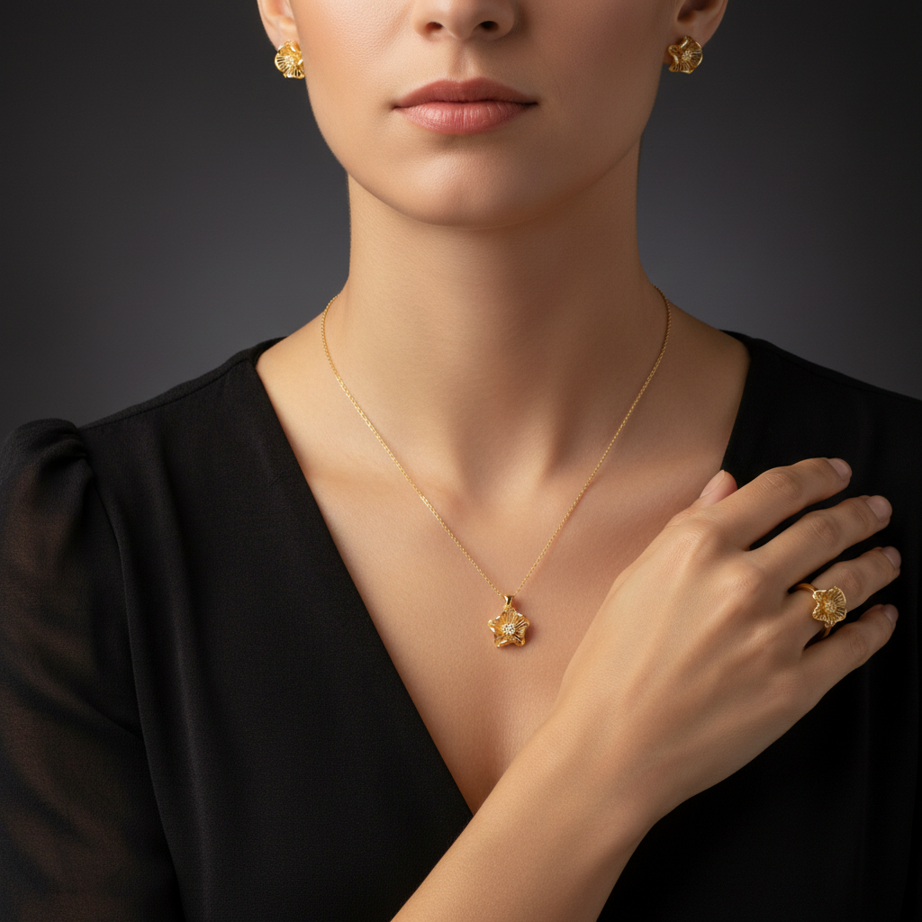 Conjunto Flor Radiante em Ouro 18K - Imagem 5