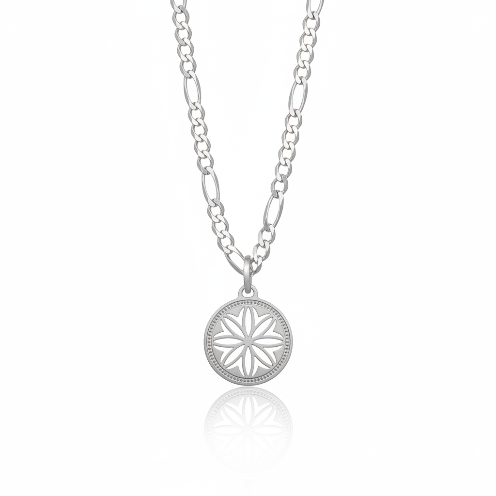 Corrente Fígaro Medalha Solaris Prata 925