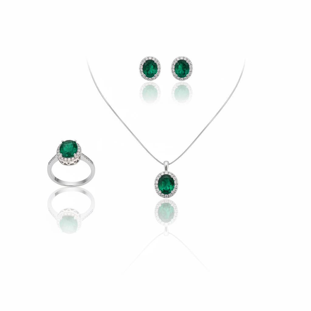 Conjunto Verde Sovereign em Prata 925