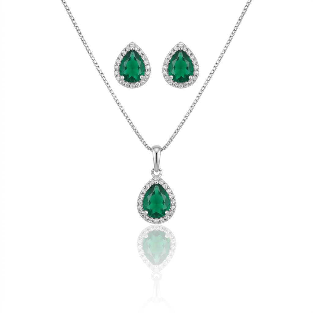 Conjunto Gota Vert Imperial em Prata 925