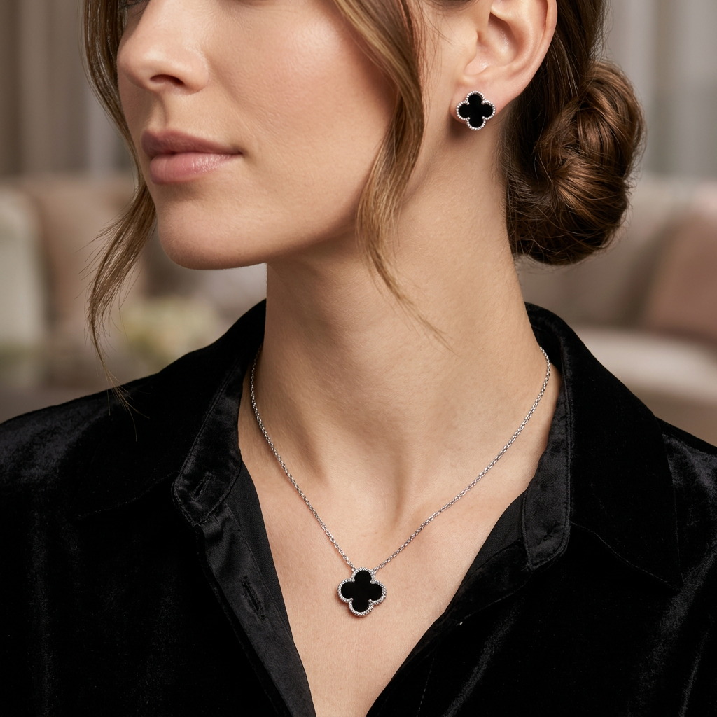 Conjunto Trevo Noir Elegance em Prata 925 - Imagem 3