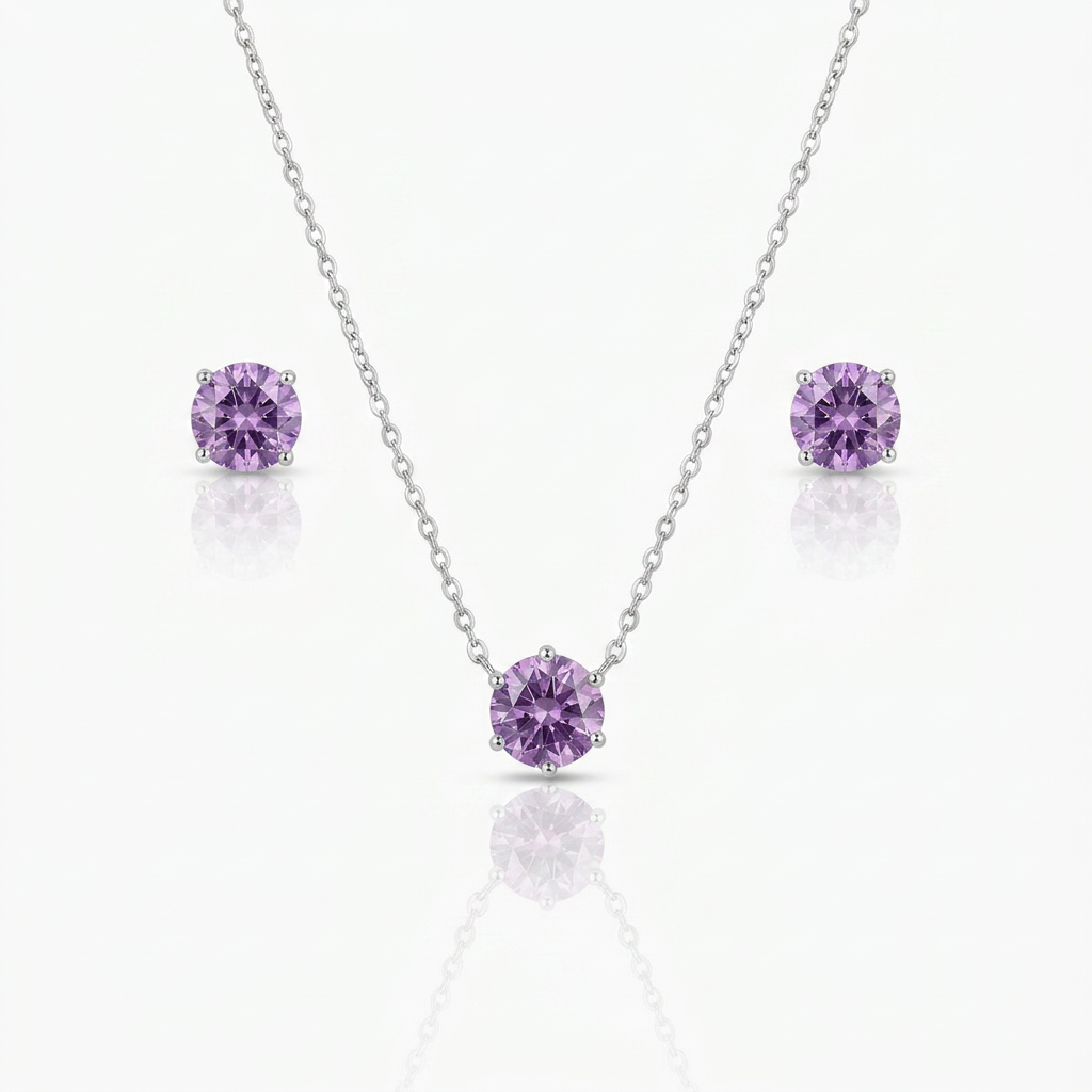 Conjunto Ponto de Luz Lavanda em Prata 925