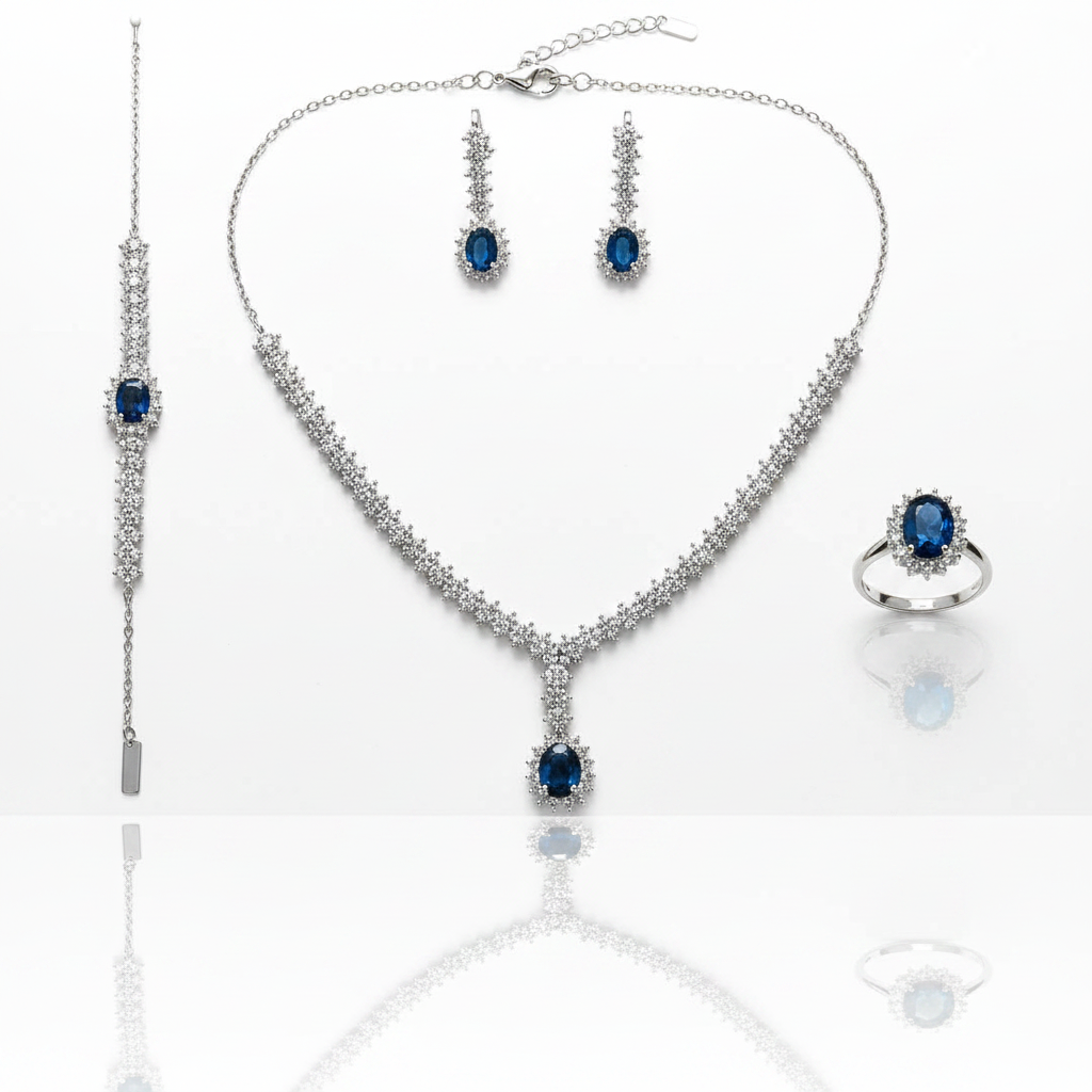 Conjunto Azul Majestique em Prata 925