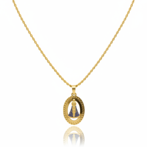Colar Nossa Senhora Aparecida – Manto Celeste em Ouro 18K