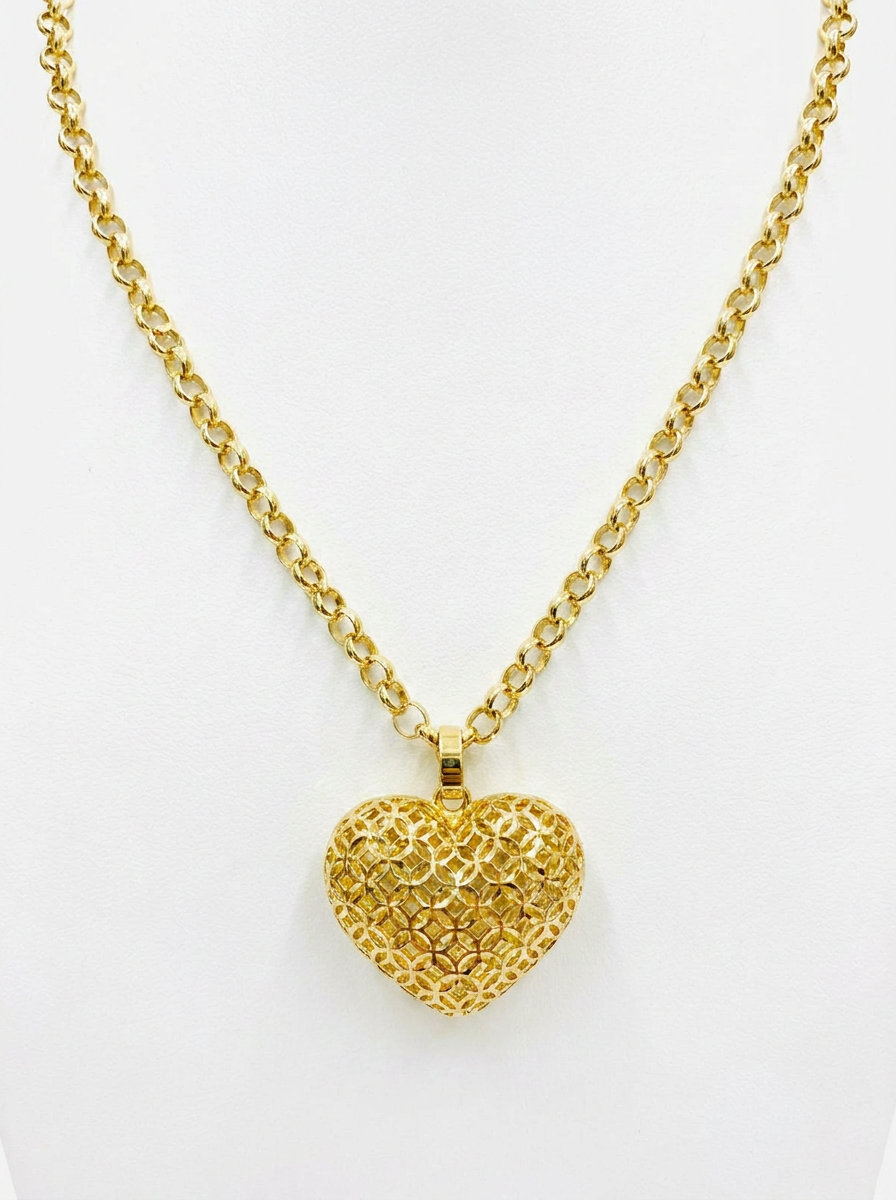 Colar Coração Trama Dourada em Ouro 18K - Imagem 2